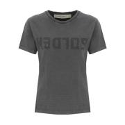 Katoenen T-shirt met ronde hals en logopatch Golden Goose , Gray , Dam...