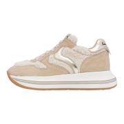 Leather and wool sneakers Merry Curly. Voile Blanche , Beige , Dames