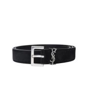 Suède Zwarte Riem met Cassandre Logo Saint Laurent , Black , Heren