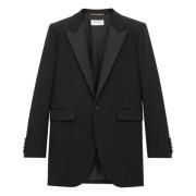 Zwarte Wollen Jas Enkelrij Saint Laurent , Black , Dames