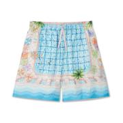 Blauwe Zijden Shorts met Pool Artwork Casablanca , Blue , Heren