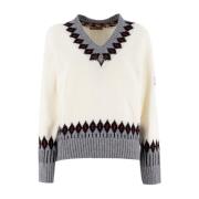 Geborduurde V-hals Jumper Ermanno Scervino , Beige , Dames