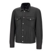 Zwarte Bomber Lamsvacht Jas met Bont Eleventy , Black , Heren