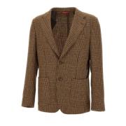 Bruine Wollen Blazer Houndstooth Patroon Fay , Brown , Heren