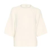 Gebreide Pullover met Fijn Patroon Kaffe , White , Dames