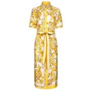 Majolica Print Zijden Midi Jurk Dolce & Gabbana , Yellow , Dames