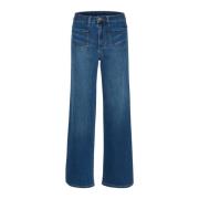 Flared Jeans Medium Blue Washed Denim Kaffe , Blue , Dames