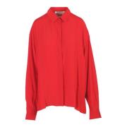 Crepe Blouse met Klassieke Kraag 8PM , Red , Dames