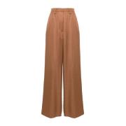 Wijde Pijp Viscose Wol Broek Forte Forte , Brown , Dames