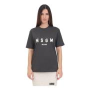 Grijze Logo Print T-shirt Msgm , Gray , Dames