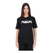 Zwarte T-shirt met korte mouwen en logo print Msgm , Black , Dames