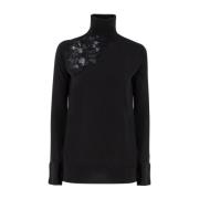 Bloemen Kant Turtleneck Jumper Ermanno Scervino , Black , Dames