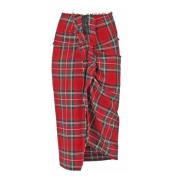 Tartan Midi Rok met Ruches 8PM , Red , Dames