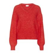 Rode Melange Trui met Pofmouwen Kaffe , Red , Dames