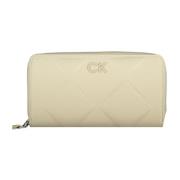 Beige Damesportemonnee Rfid Rits Logo Calvin Klein , Beige , Dames