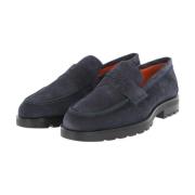 Klassieke Leren Moccasin Schoenen Santoni , Blue , Heren