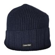 Blauwe Heren Beanie Contrast Logo Calvin Klein , Blue , Unisex