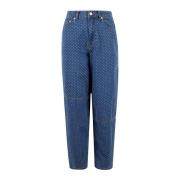 Jacquard Denim Sterren Jeans Ganni , Blue , Dames