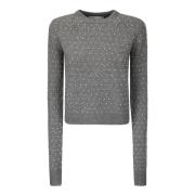 Studded Crew-Neck Sweater Sportmax , Gray , Dames