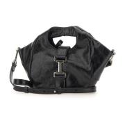 Zwarte Kalfsleren Handtas met Zilveren Details Iceberg , Black , Dames