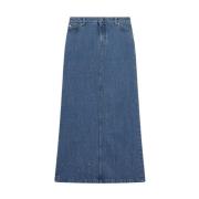 Denim Maxi Rok met Laserbehandeling Halfboy , Blue , Dames