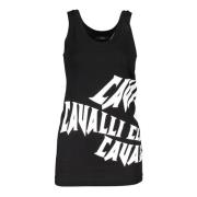 Zwarte Katoenen Tanktop met Logo Print Cavalli Class , Black , Dames