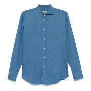 Italiaans Katoenen Denim Overhemd Canali , Blue , Heren