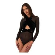 Velour Mesh Bodysuit Undress Code , Black , Dames