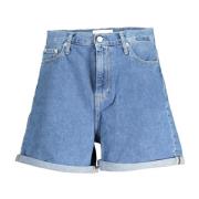 Blauwe Mom Jeans Shorts Knoop Rits Logo Calvin Klein , Blue , Dames