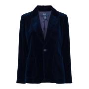 Blauwe Corduroy Blazer Voorknoop Klassieke Revers Lange Mouwen Ralph L...