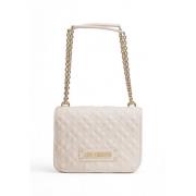 Beige Schoudertas met Clip Sluiting Love Moschino , Beige , Dames