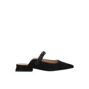 Jeweled Pointed Flat Mule Alma EN Pena , Black , Dames