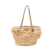 Rustieke Stro Tas met Leren Handvatten Gianni Chiarini , Beige , Dames