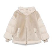 Faux Fur Hooded Puffer Jacket Moorer , Beige , Dames