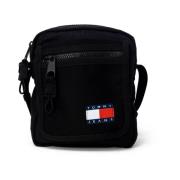 Zwarte Nylon Rits Tas Mannen Herfst/Winter Tommy Hilfiger , Black , He...