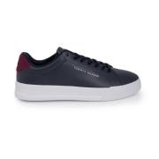 Blauwe Leren Sneakers met Veters Tommy Hilfiger , Blue , Heren