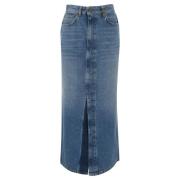 Denim Midi Rok Hoge Taille Twinset , Blue , Dames