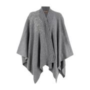 Bloemenapplicatie Gebreide Poncho Cape Ermanno Scervino , Gray , Dames