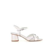 Witte Leren Gevlochten Sandalen DEL Carlo , White , Dames