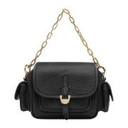 Zwarte Leren Crossbody Tas met Rits Coccinelle , Black , Dames