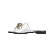 Hart Ketting Zilver Leren Slippers Love Moschino , Gray , Dames