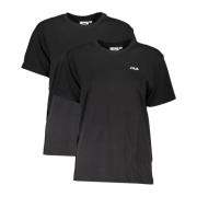 Korte Mouw Katoen Logo Print T-shirt Fila , Black , Dames