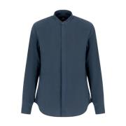 Mao Kraag Shirt - Blauw Effen Armani Exchange , Blue , Heren