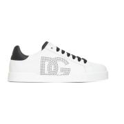 Witte Leren Sneakers Portofino Stijl Dolce & Gabbana , White , Heren