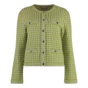 Jacquard Gebreid Vest met Zakken Tory Burch , Green , Dames