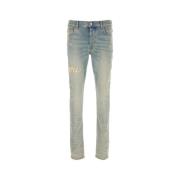 Script Denim Stretch Jeans Amiri , Blue , Heren