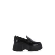 Zwarte Leren Loafers Ronde Neus Hogan , Black , Dames