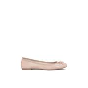 Nude leren ballerina's met strik en metalen label Kazar , Beige , Dame...