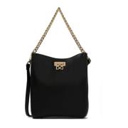 Elegante leren tas met ketting Kazar , Black , Dames