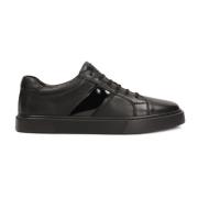 Leren sneakers met gelakte inzetstukken Kazar , Black , Heren